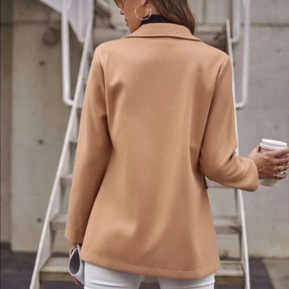 Lapel collar double breast blazer camel tan jacket - Picture 2 of 2